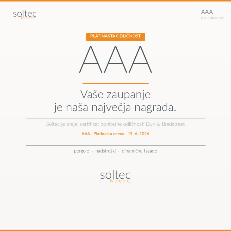 Soltec je prejel platinasti certifikat bonitetne odličnosti AAA Dun & Bradstreet